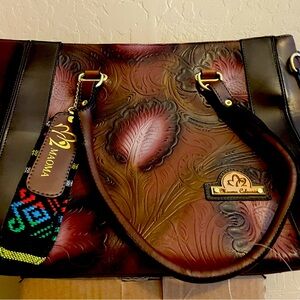 Moon Collection Burgundy and Black Embossed Tote